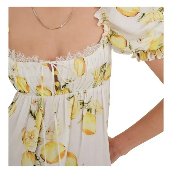 For Love and Lemons Serafina Citrus Print Open Back Mini Dress Size Large NWT - Picture 3 of 4